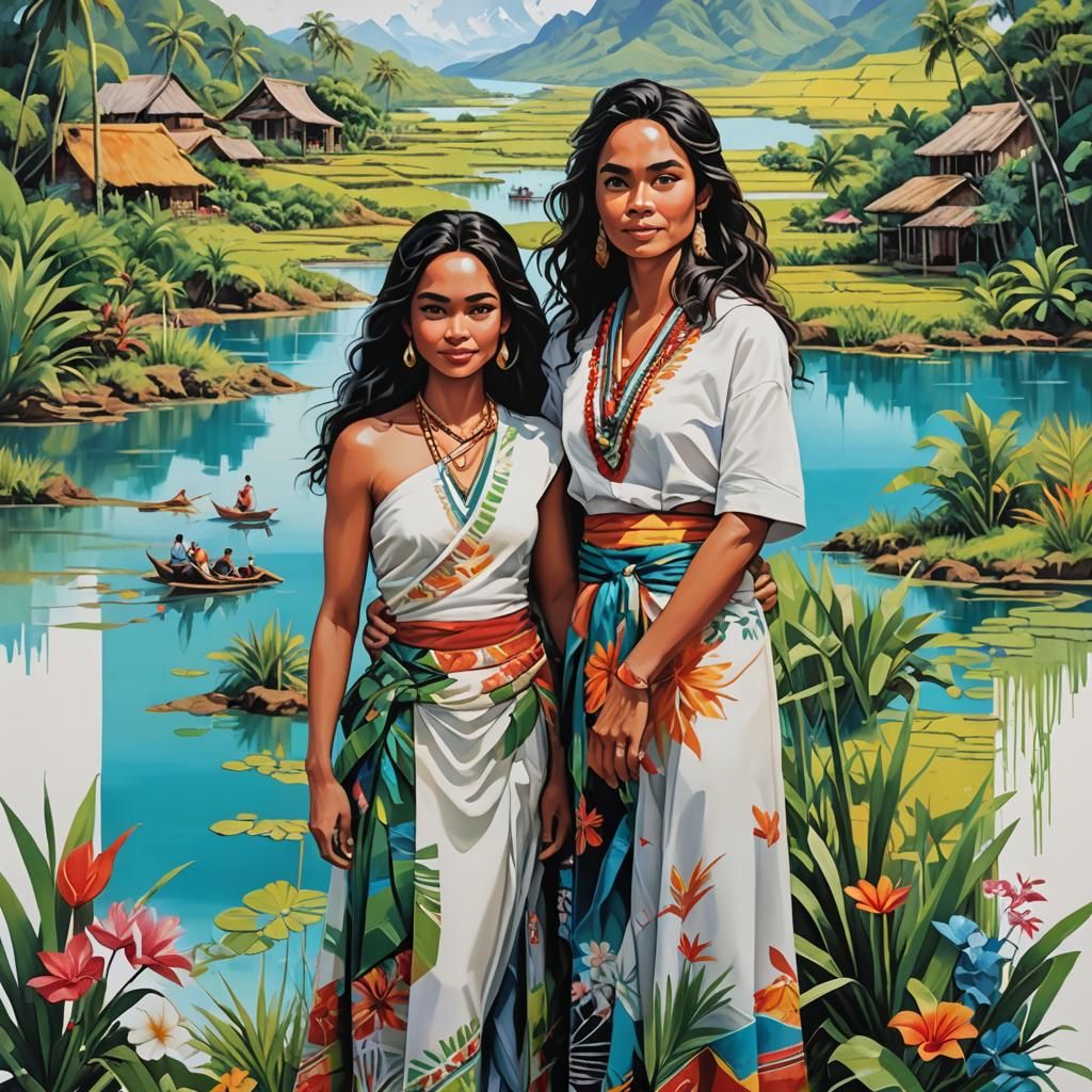 Vibrant Tourism Poster of Family by Riverside