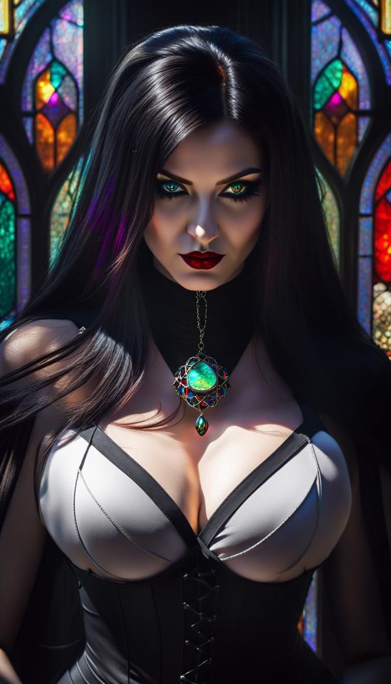 Gothic Woman with Stained Glass Window