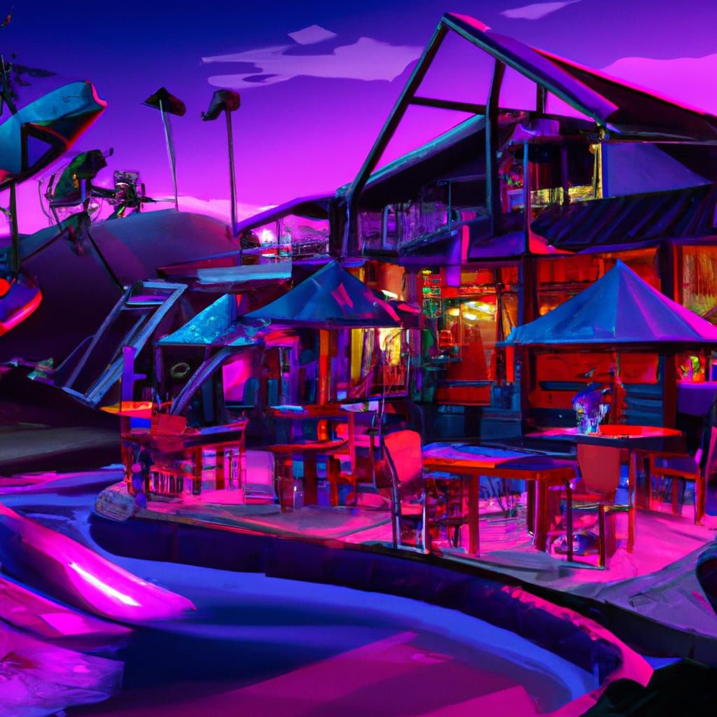 Nighttime Beachfront Bar in Pop Art Style