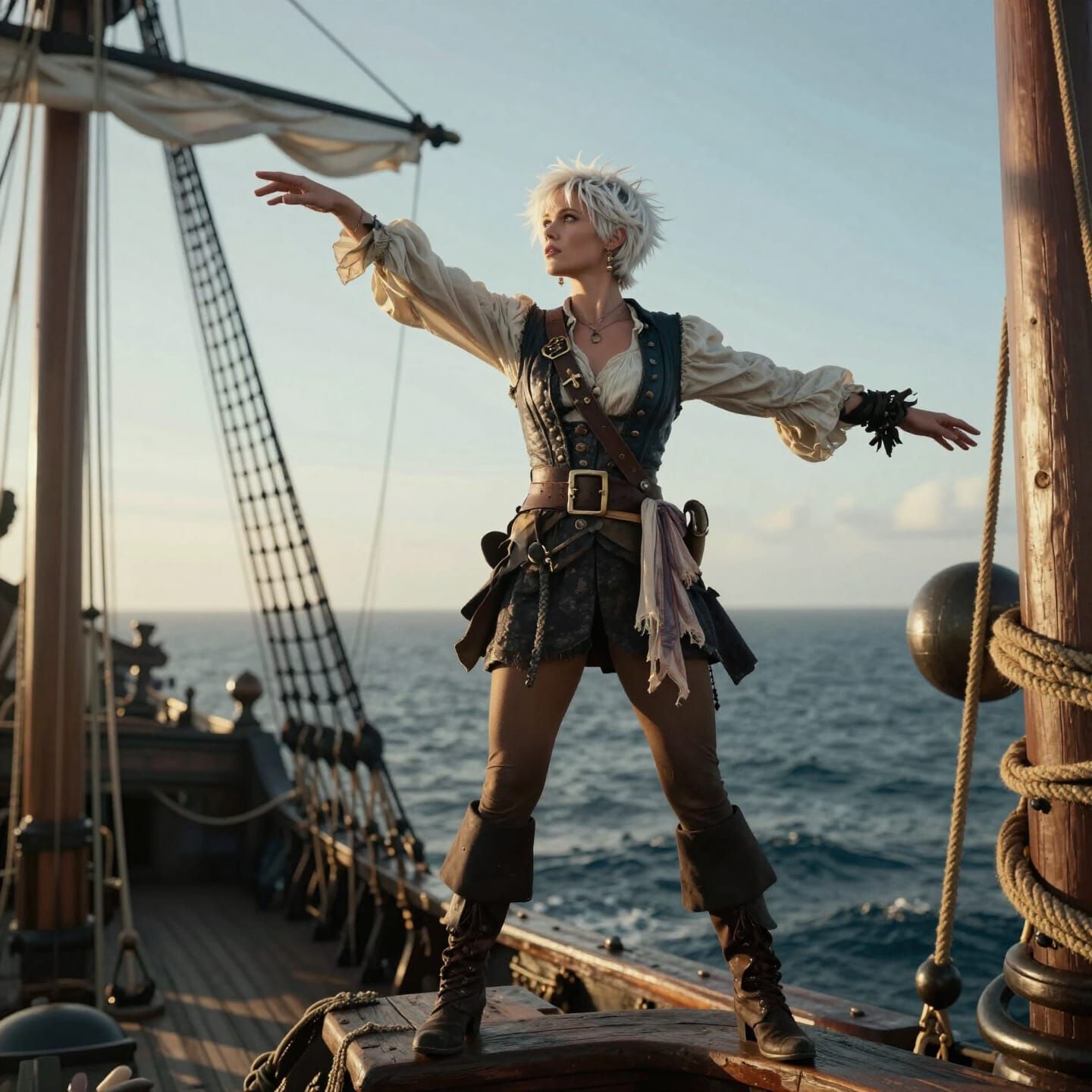 Pirate Woman Ready to Fly from Crow's Nest