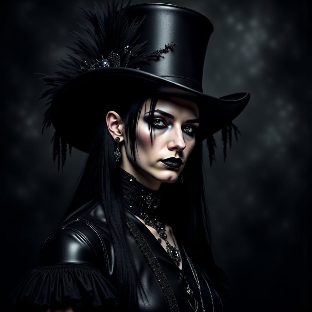 Gothic Woman with Top Hat in Goth Style