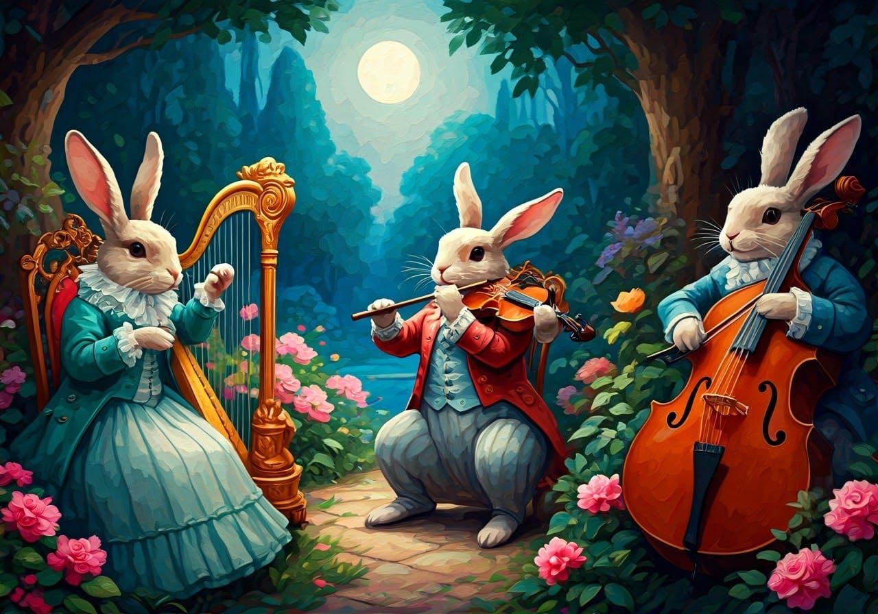 Whimsical rabbit orchestra
