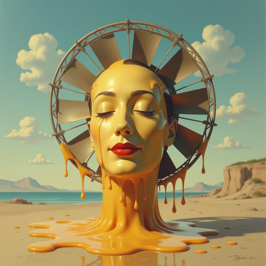 Surreal Melting Fan Machine in Dreamlike Scene