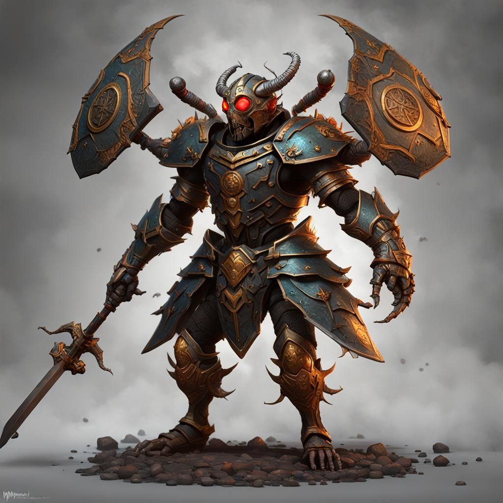Insect Warrior with Maul and Shield in Dark Fantasy Style