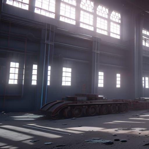 Abandoned Factory Interior in 3D Game Style