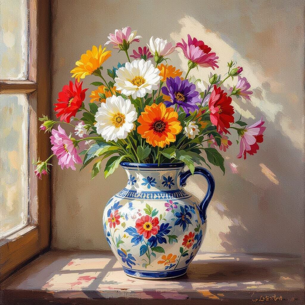 Vibrant Floral Arrangement in Ceramic Vase
