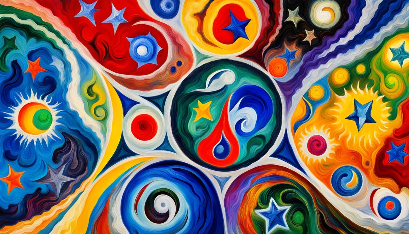 Vivid Stars Connected in Abstract Impasto Painting