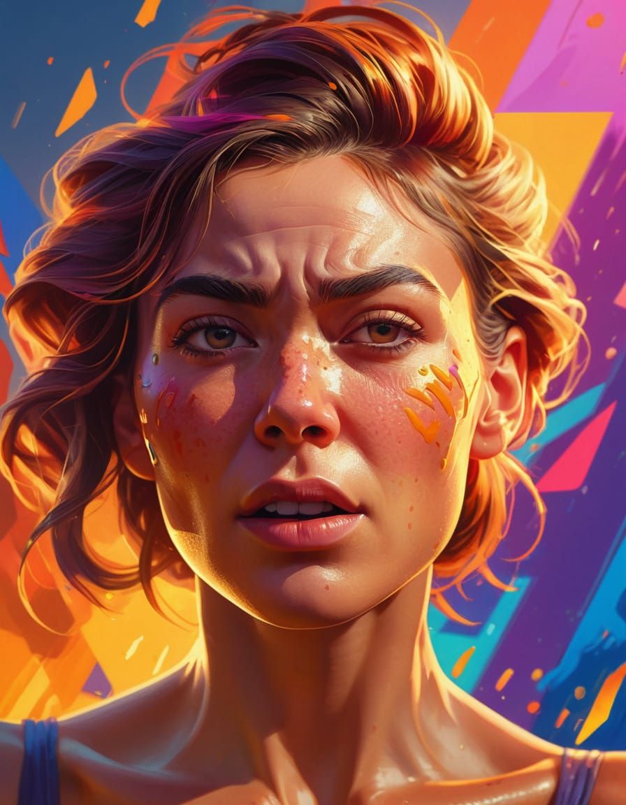 Dissatisfied Woman Portrait in Splash Art Style