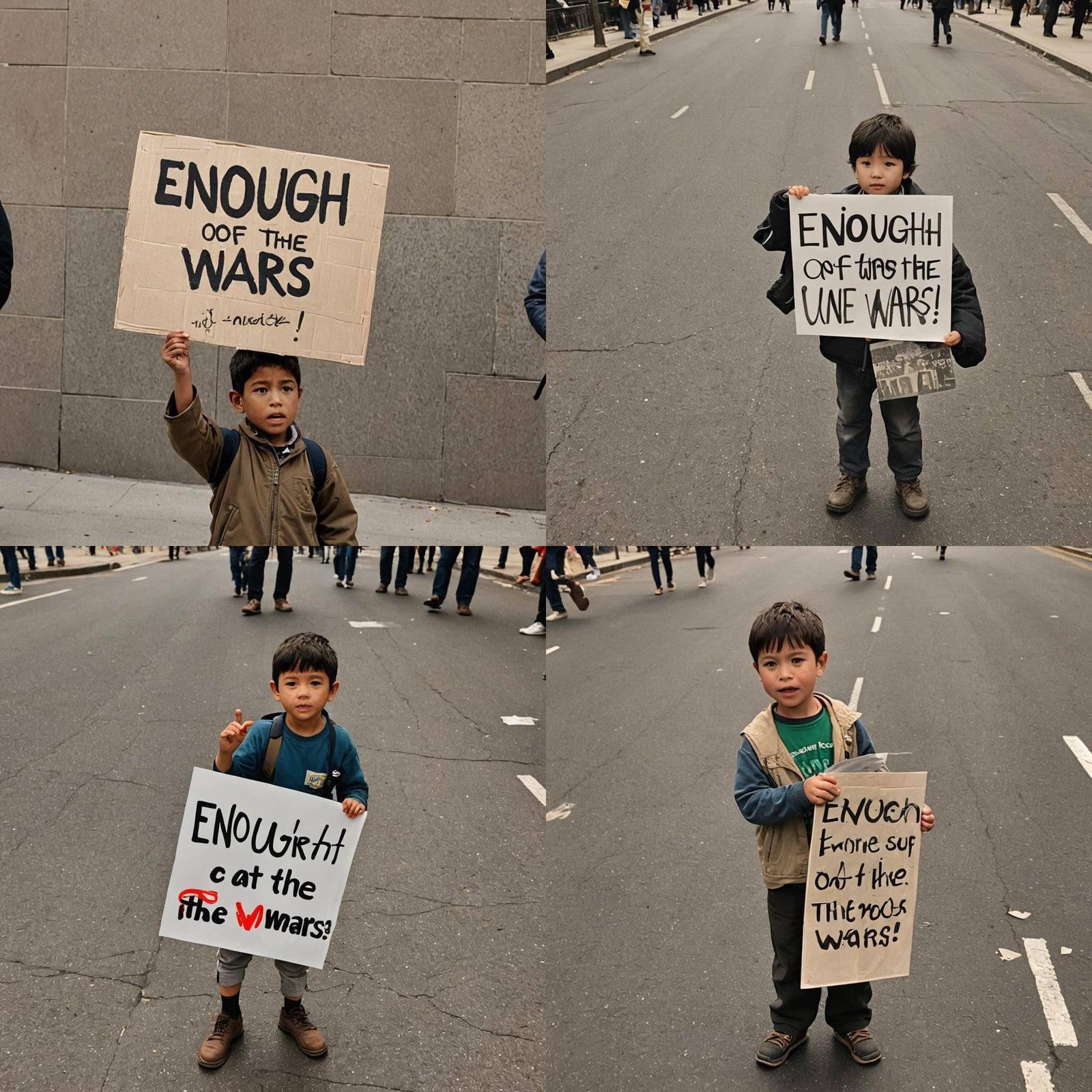Boy Protests War with Handmade Sign