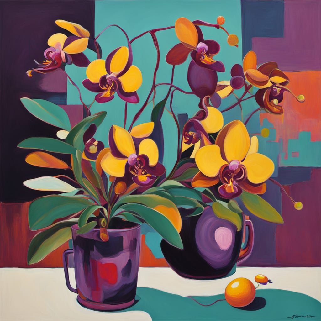 Abstract Surrealism Painting of Orchid Crowshead