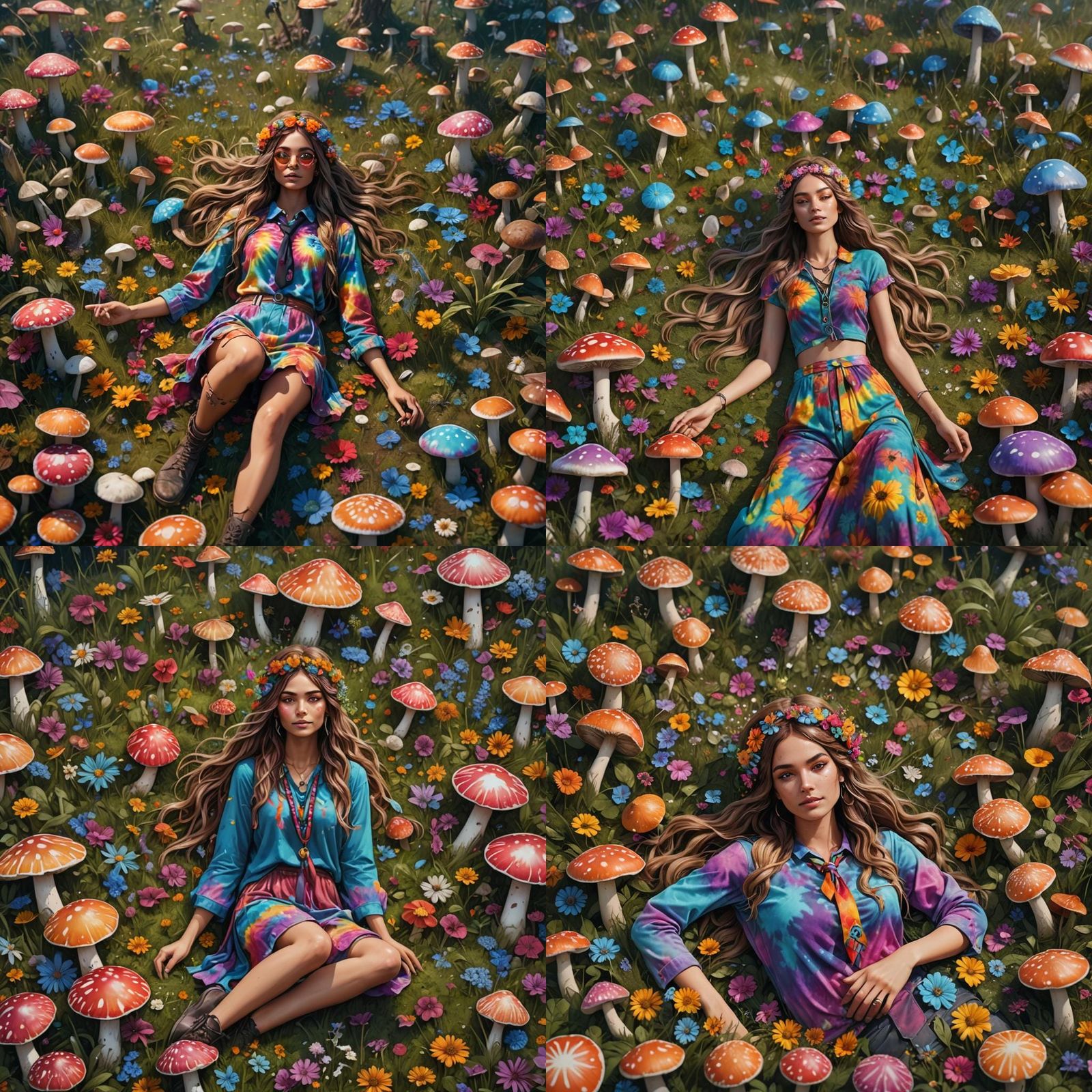 Hippie Girl in Mushroom Field: Fantasy Concept Art