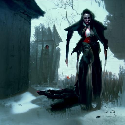 Sinister Female Vampire in Gothic Horror Style