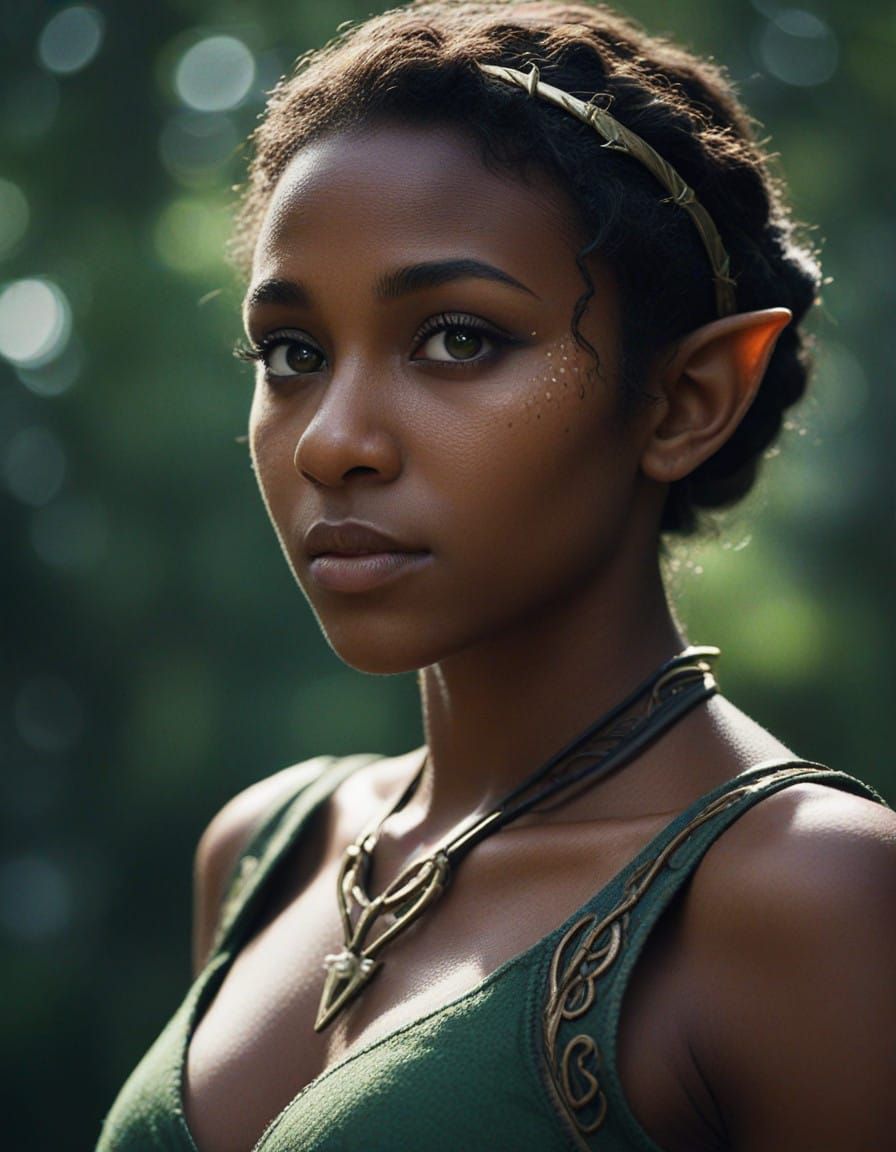 Ebony Elf Girl in Cinematic Film Still