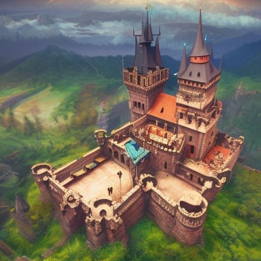 Fantastical Czech Castle Matte Painting in Deep Color