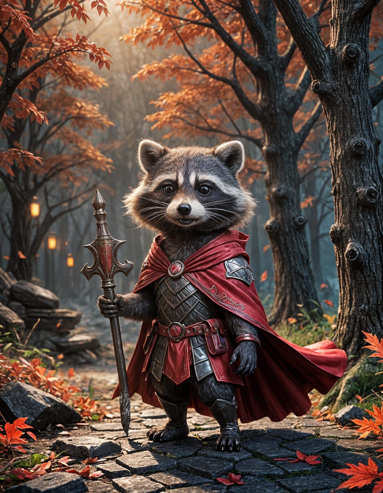 Raccoon Knight with Red Cape, Digital Art
