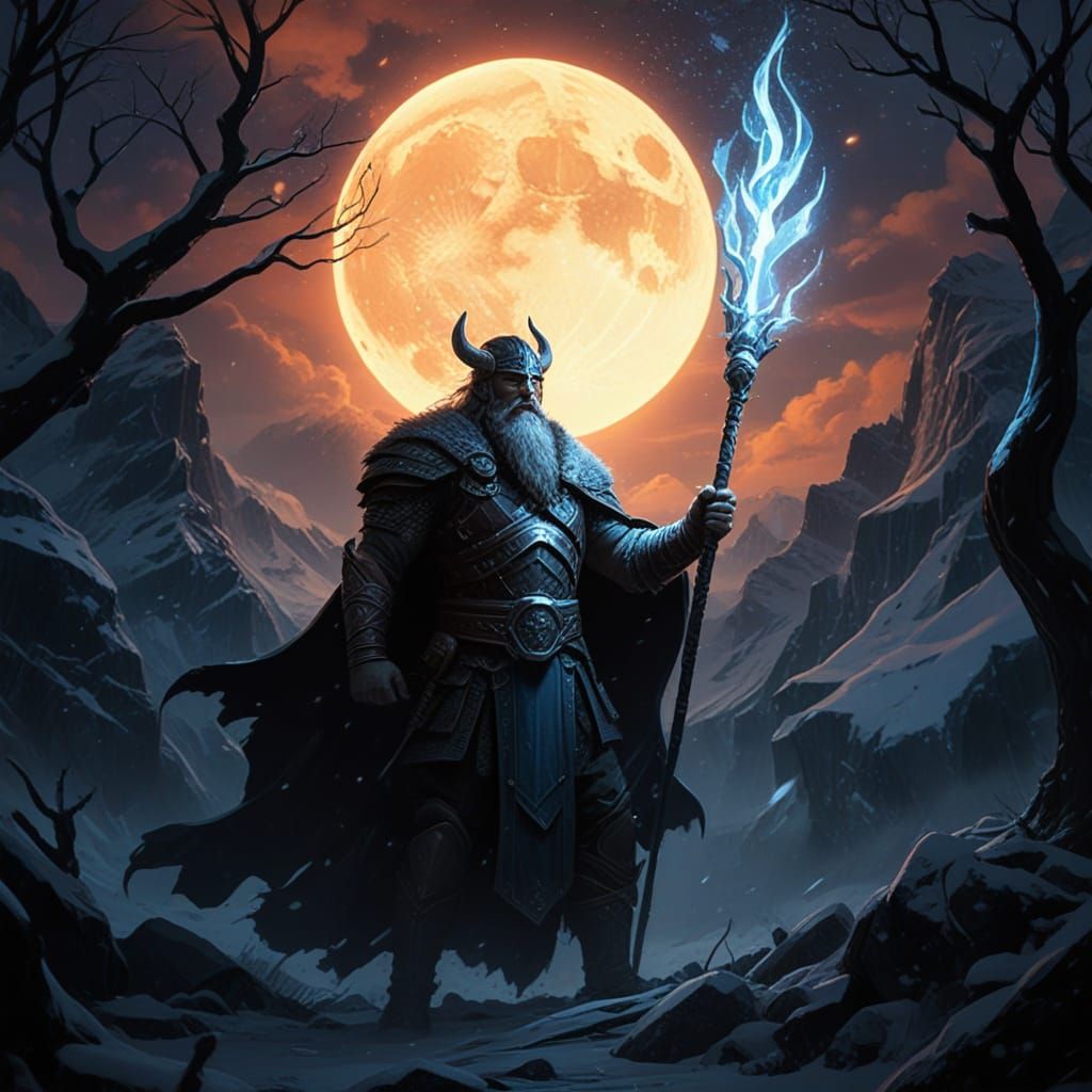 Viking Warrior with Tiny Dragon in Snowstorm - Concept Art