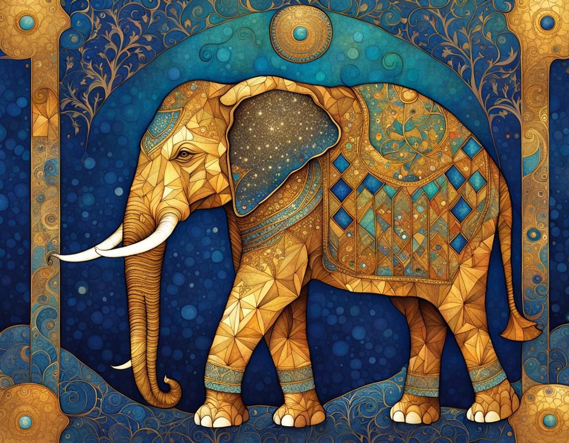 Majestic Elephant in Whimsical Art Nouveau Style