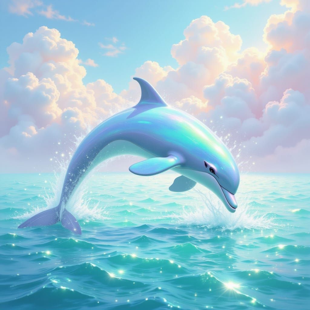 Opalescent Dolphin Leaping in Ethereal Watercolor Style