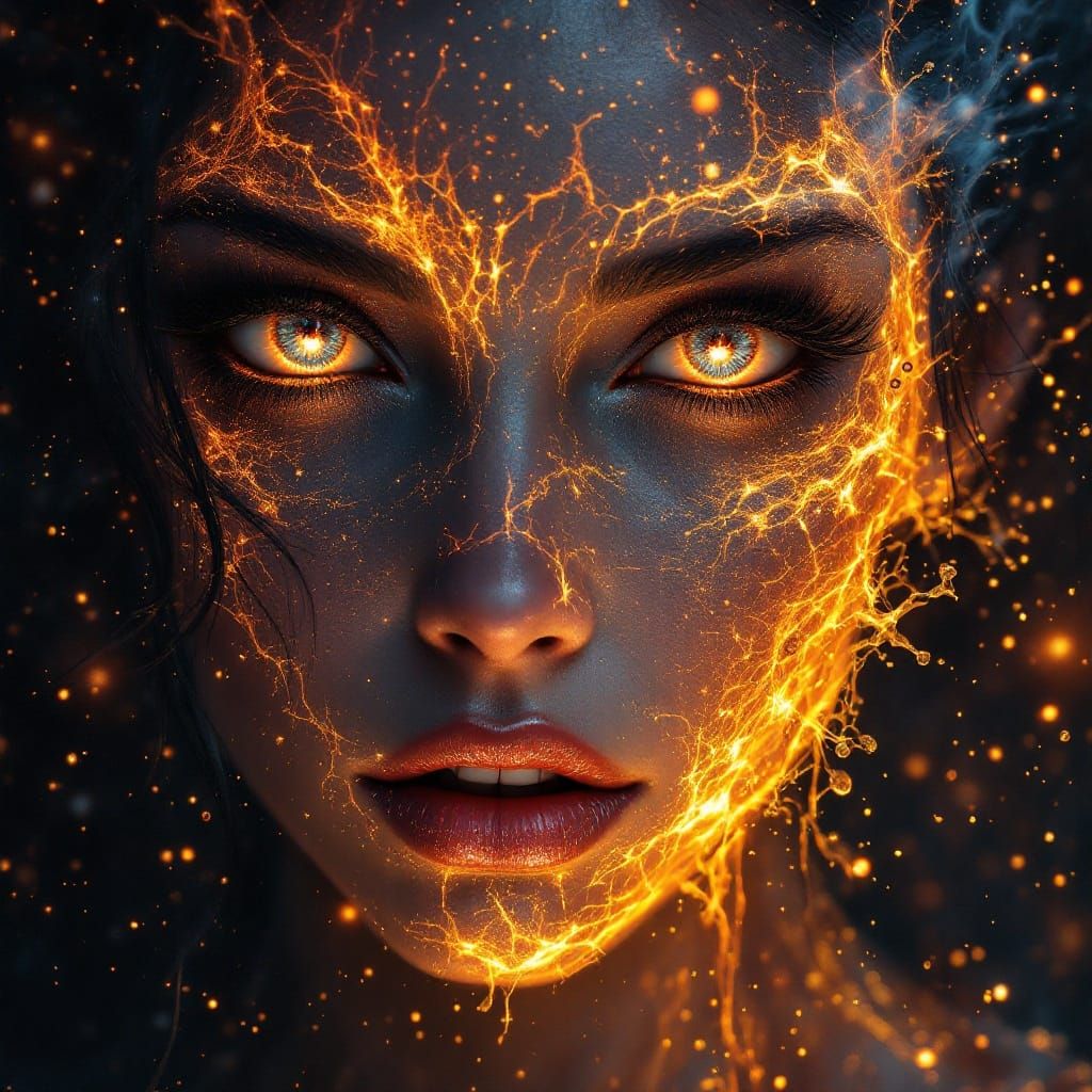 Extraterrestrial Goddess in a Fiery Galactic Universe