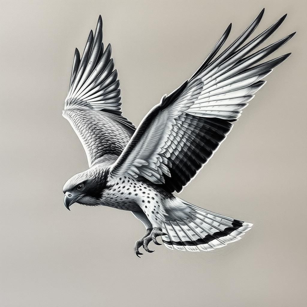 Falcon in Flight: Detailed Charcoal Drawing