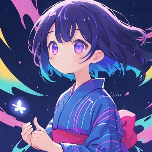 A Girl Stares Up at Starry Manga-Style Night Sky