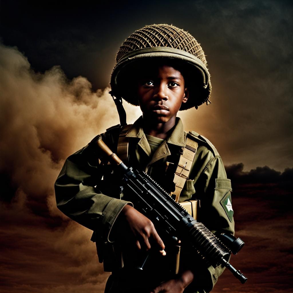 Desperate Child Soldier Portrait in Artistic Photography Sty...