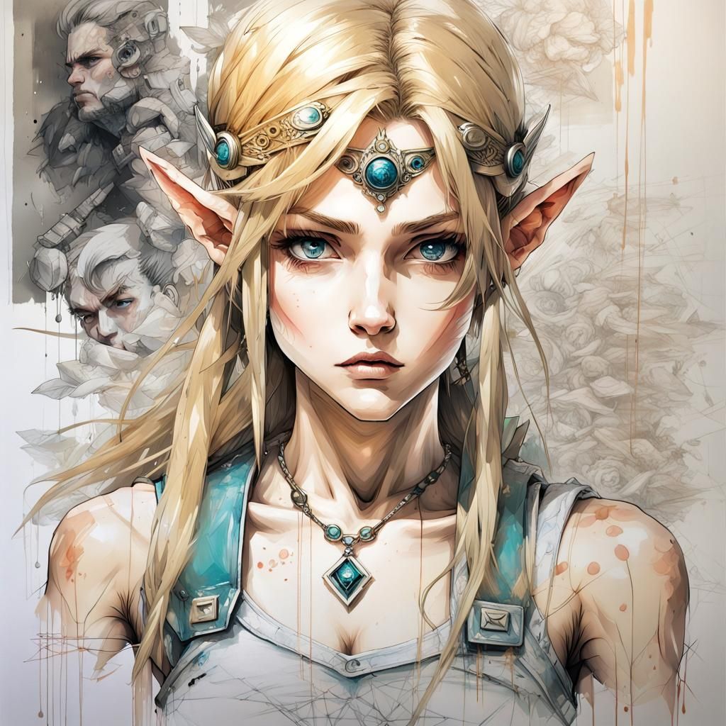 Photorealistic Princess Zelda Portrait in Manga Style