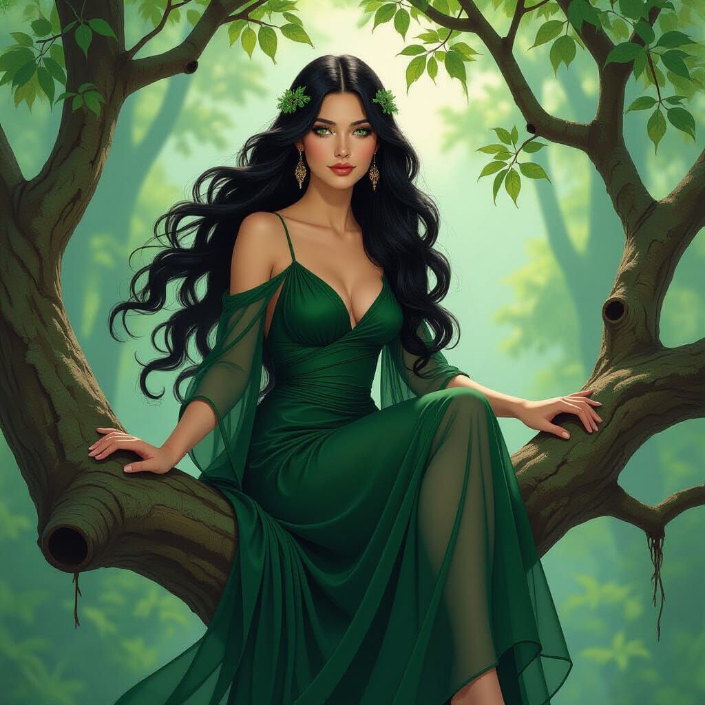 Enchanting Forest Nymph in Art Nouveau Style