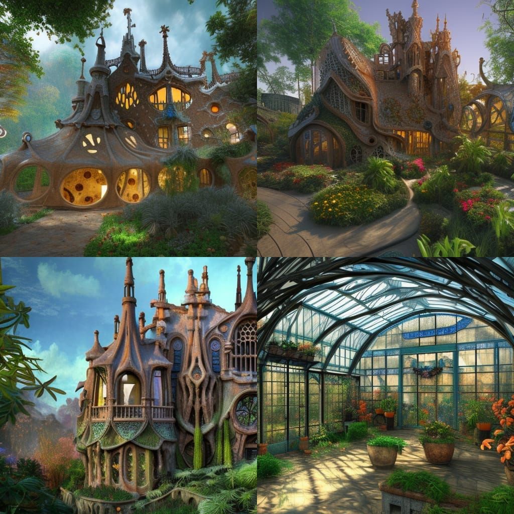 Gaudi-Inspired Greenhouse: Detailed Fantasy Concept Art