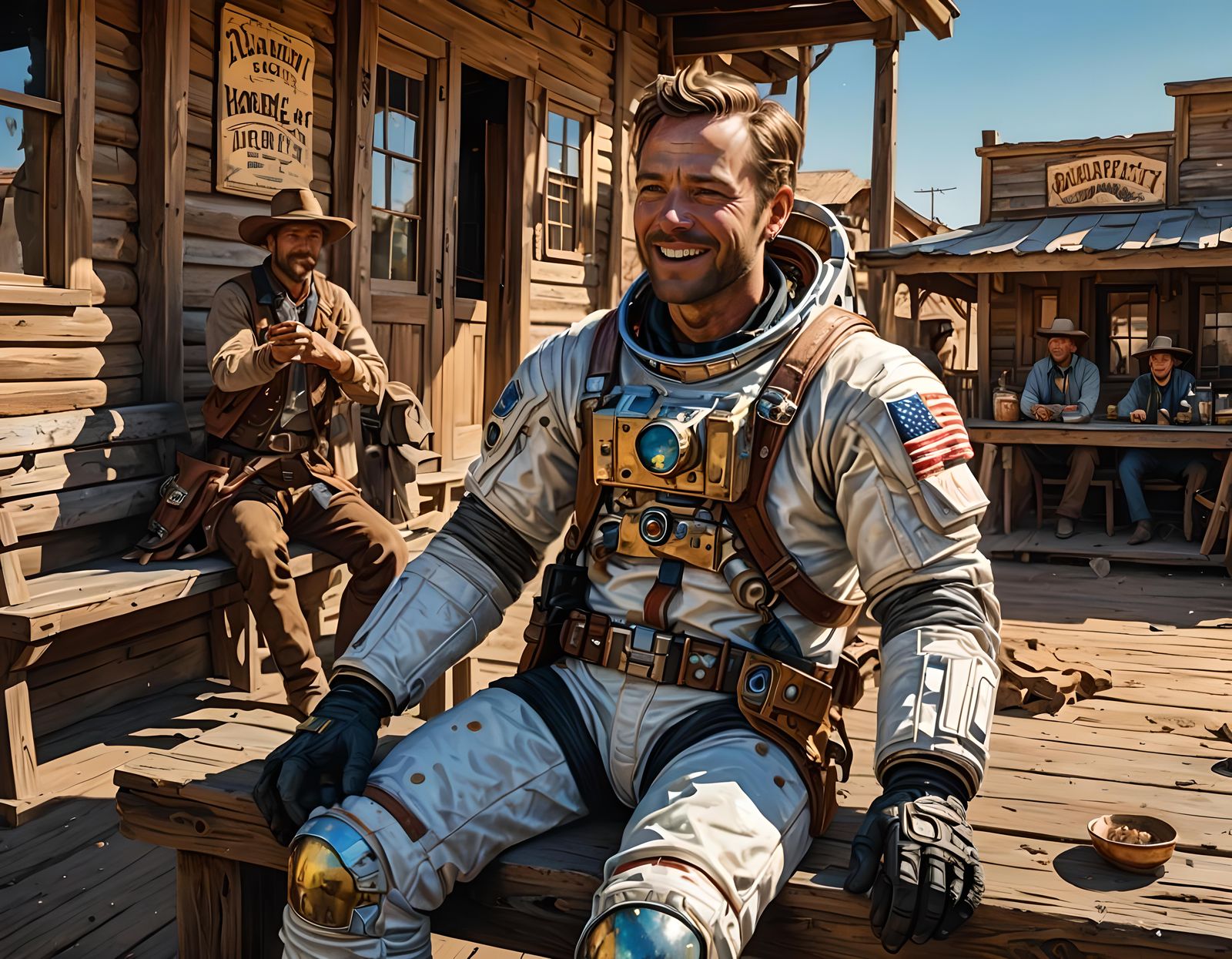Astronaut in a Wild West Town: Hyperrealistic Concept Art