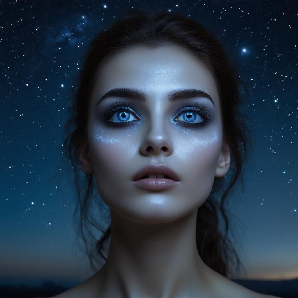 Month Night Woman eyes in the Sky