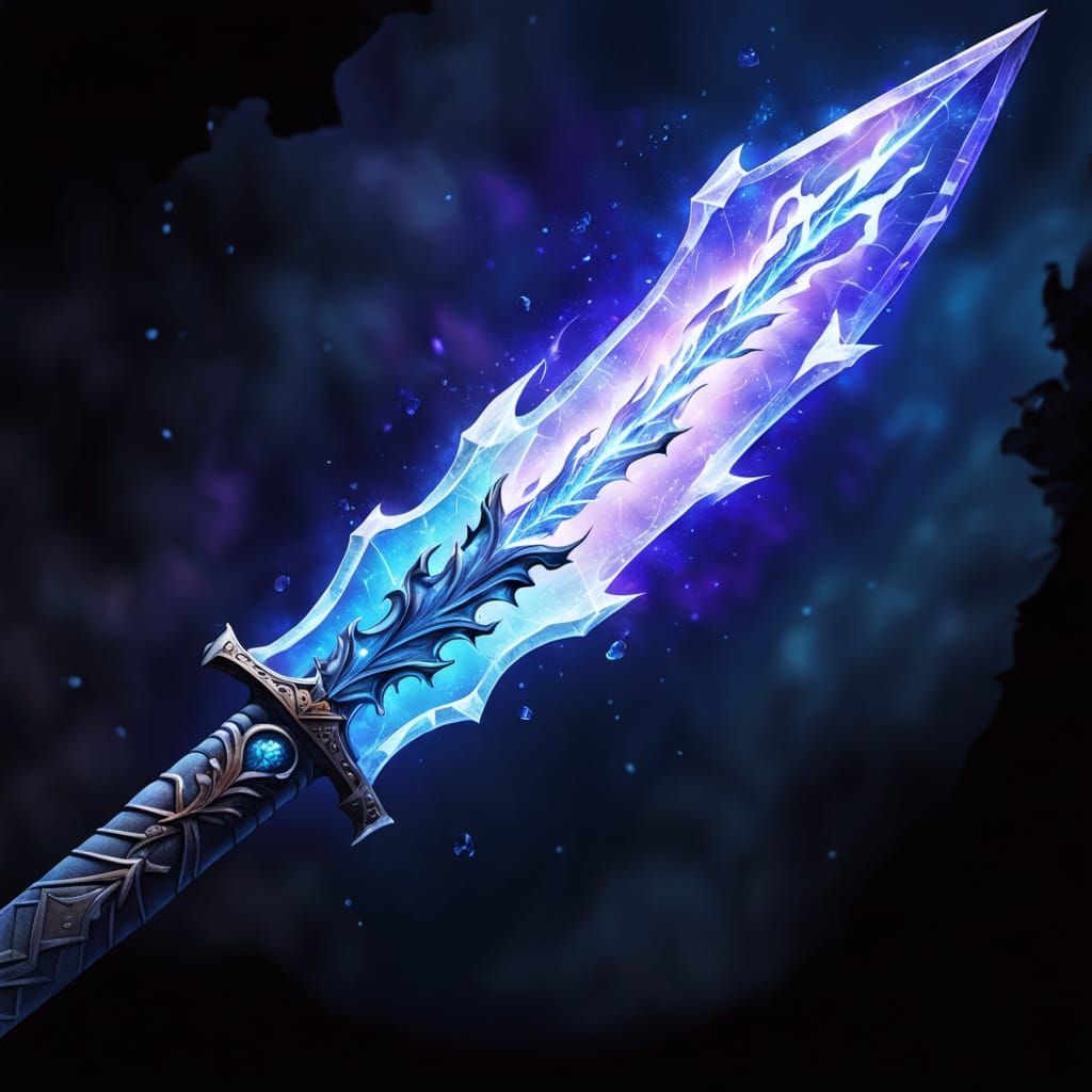 Ice Katana with Obsidian Hilt and Swirling Lightning