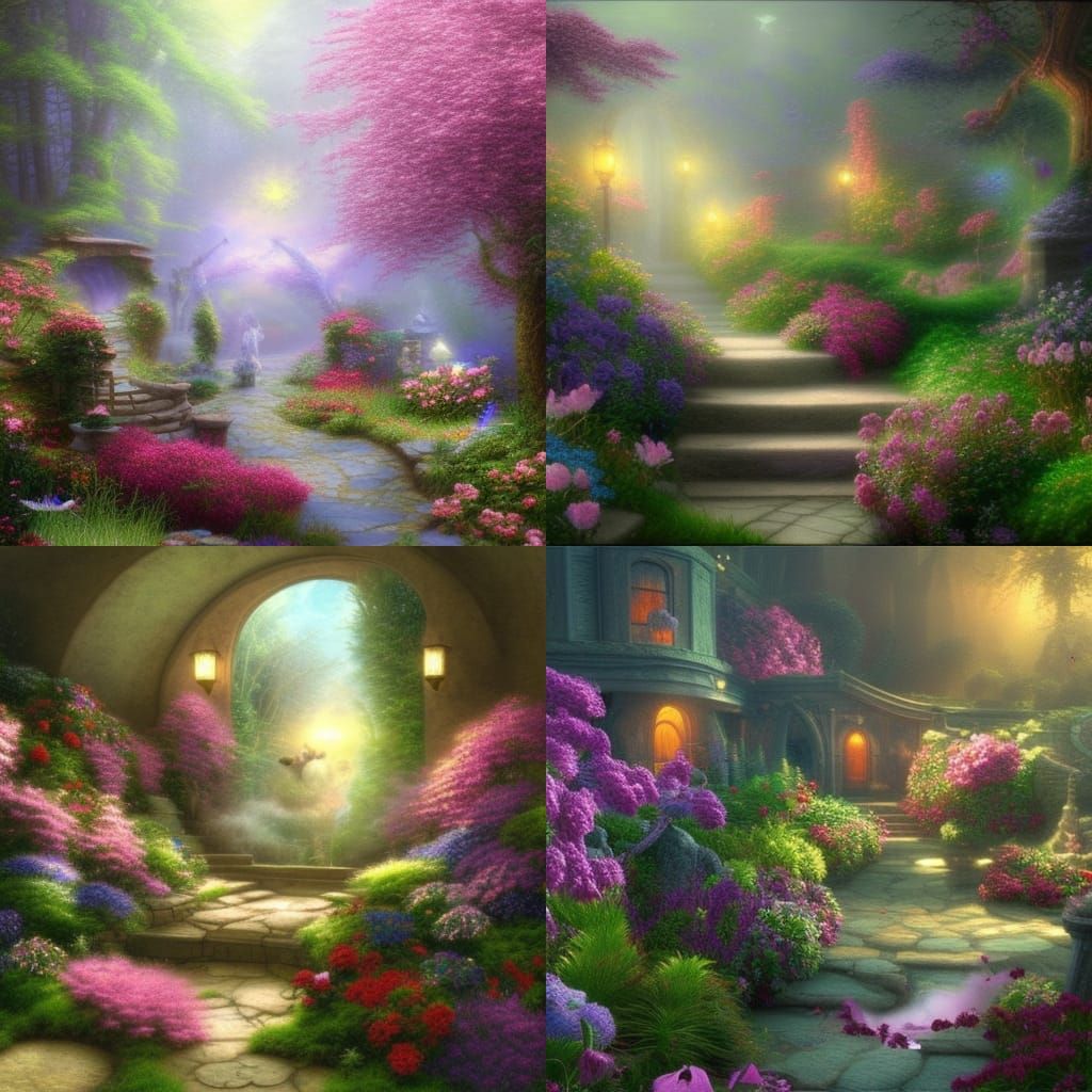 Calico Cat in Secret Flower Garden, 3D Render