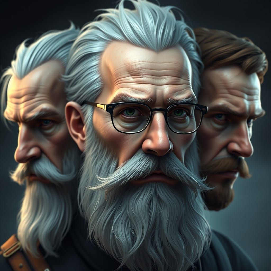 Tri-Faced Man with Diverse Features