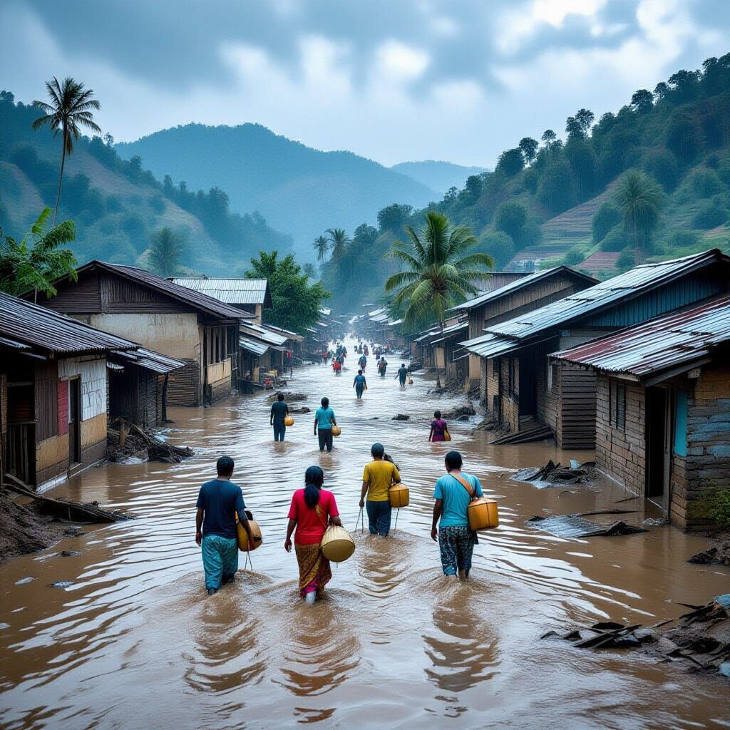 Flooded Village: Ultra-Realistic Disaster Photography