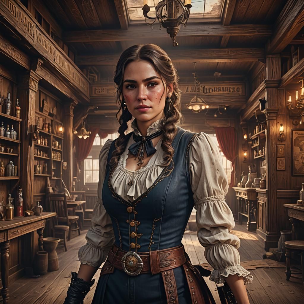 Old West Saloon Woman: Detailed Matte Painting