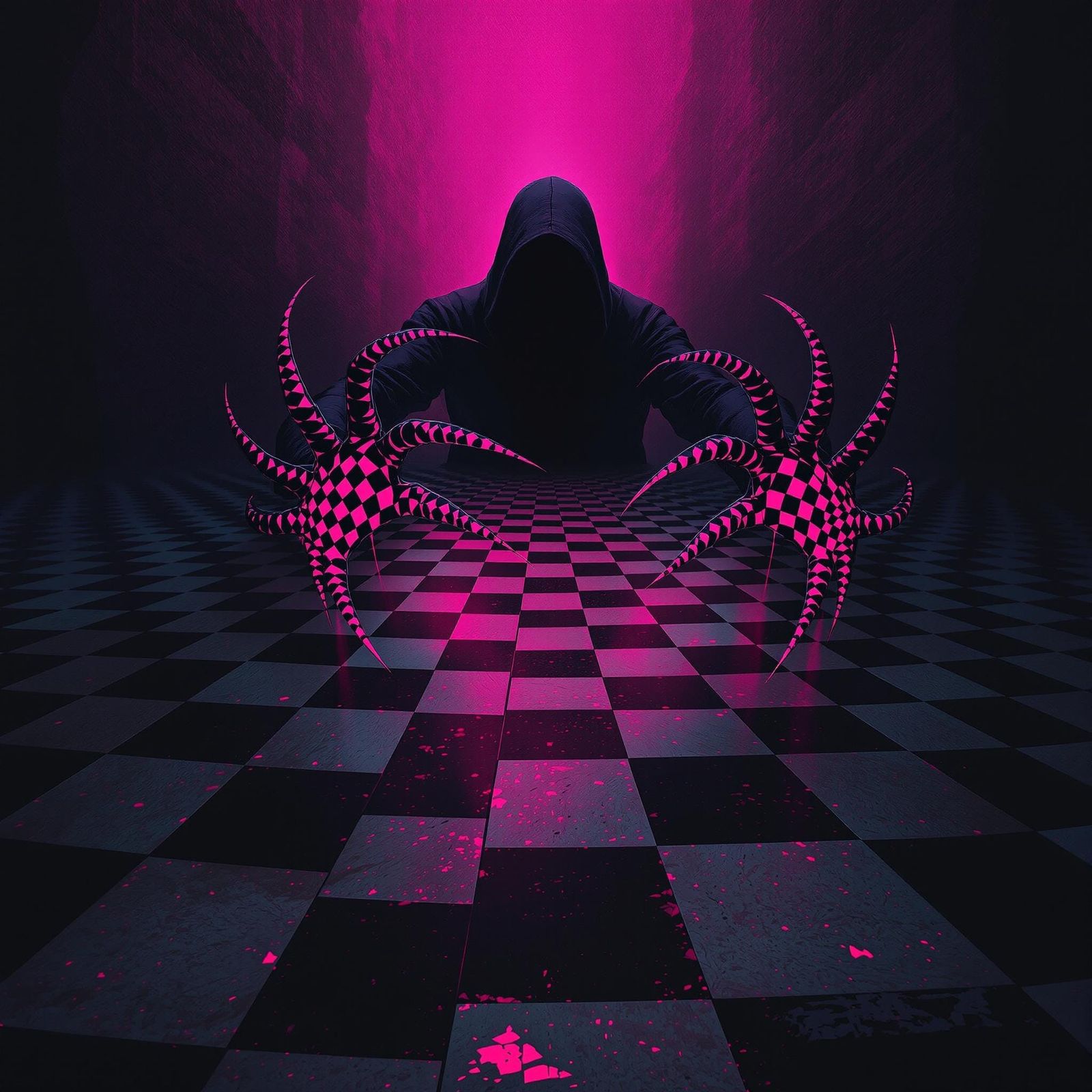 Checkered Abyss: A Haunting Digital Illustration