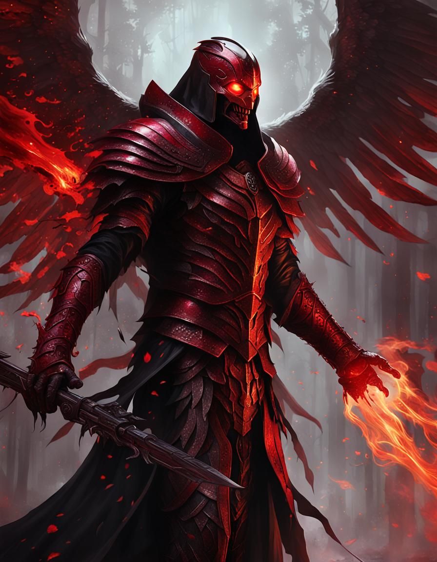 Dark Angel in Blood Armor with Black Wings