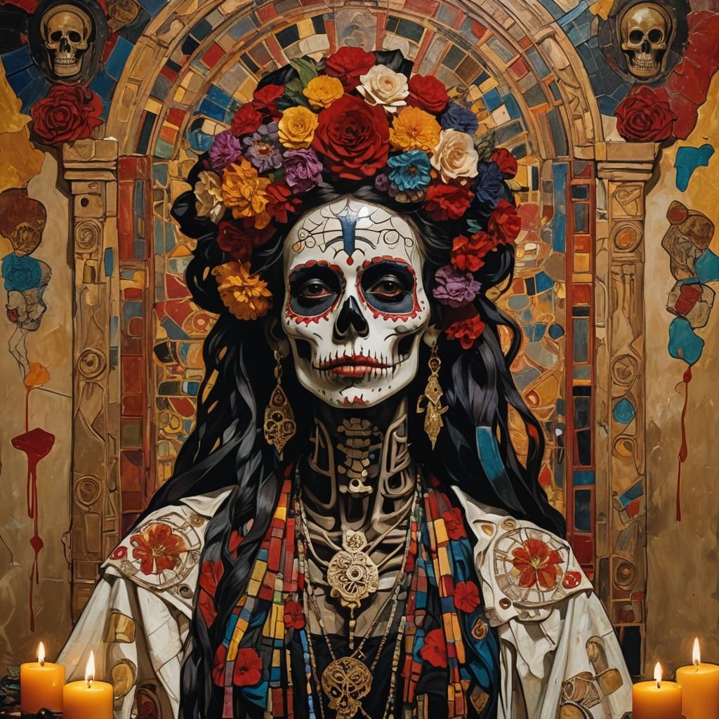 Santa Muerte altar piece by Egon Schiele Andy Warhol portait...