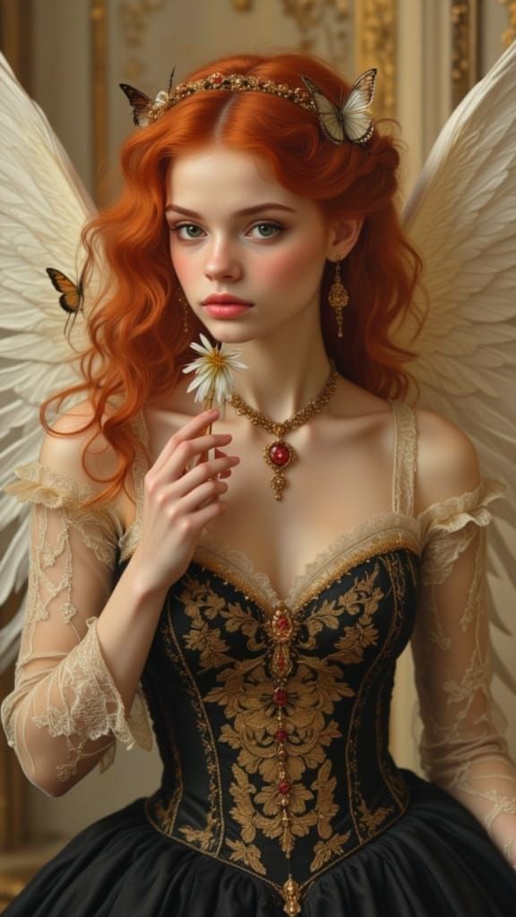 Romantic Oil Painting Portrait of a Red-Haired Angel