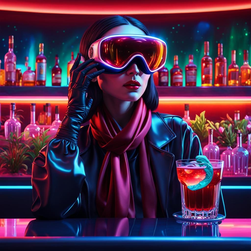 Retrofuturistic Anime Woman at Alien Bar