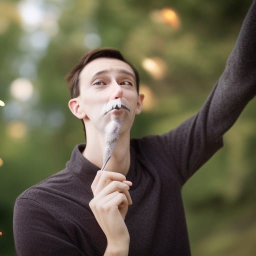 A tall thin man pulling a very long booger out of his nose