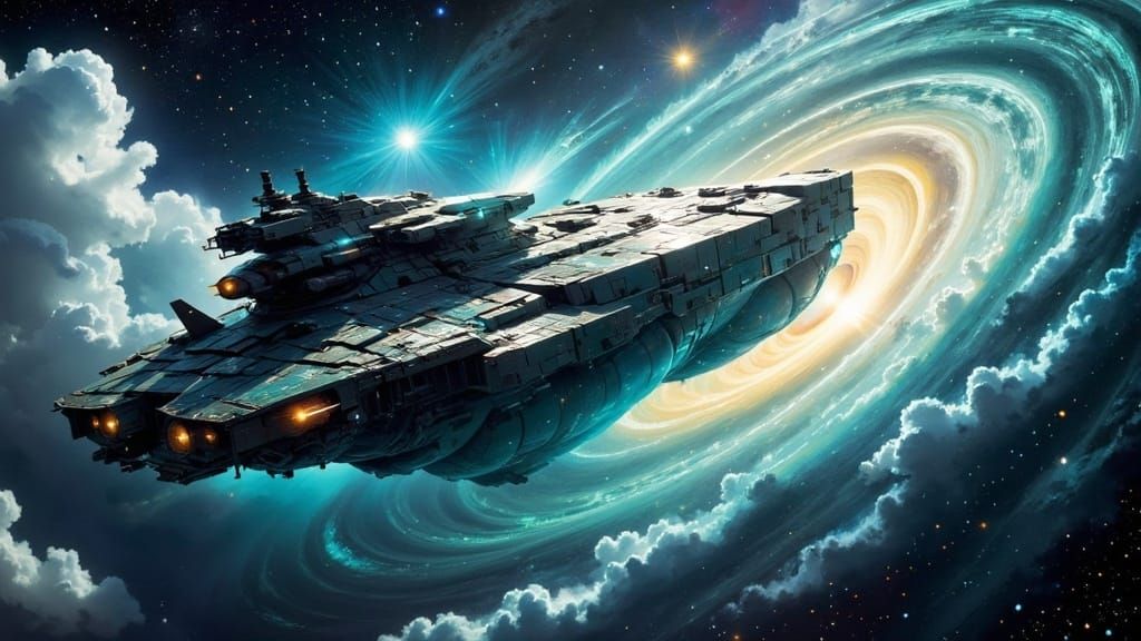 Gargantuan Military Spaceship in Orbit Around a Breathtaking...