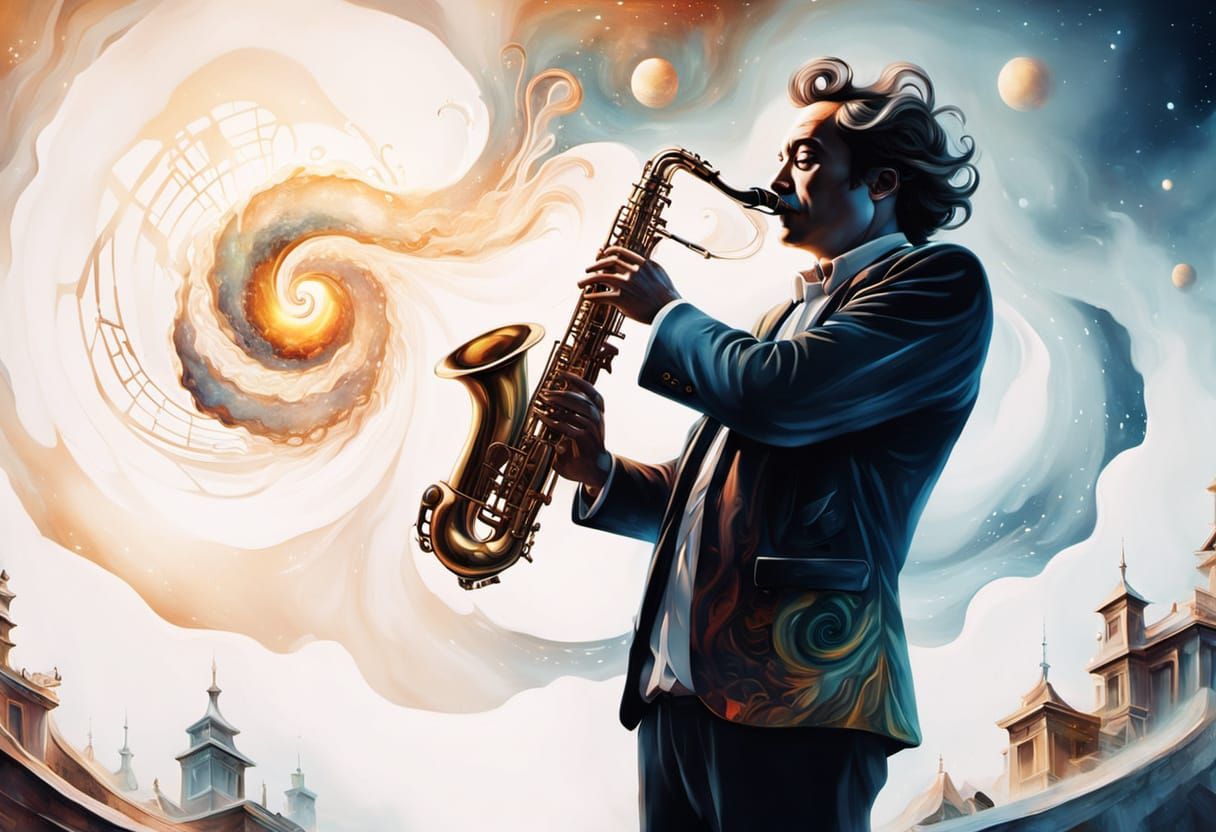 Surreal Saxophonist in Cosmic Dreamscapes