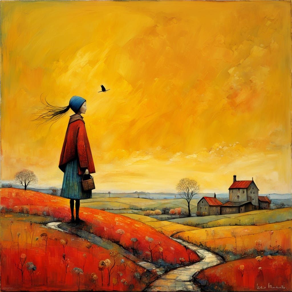 Textured Primitive Naive Art in Encaustic Style