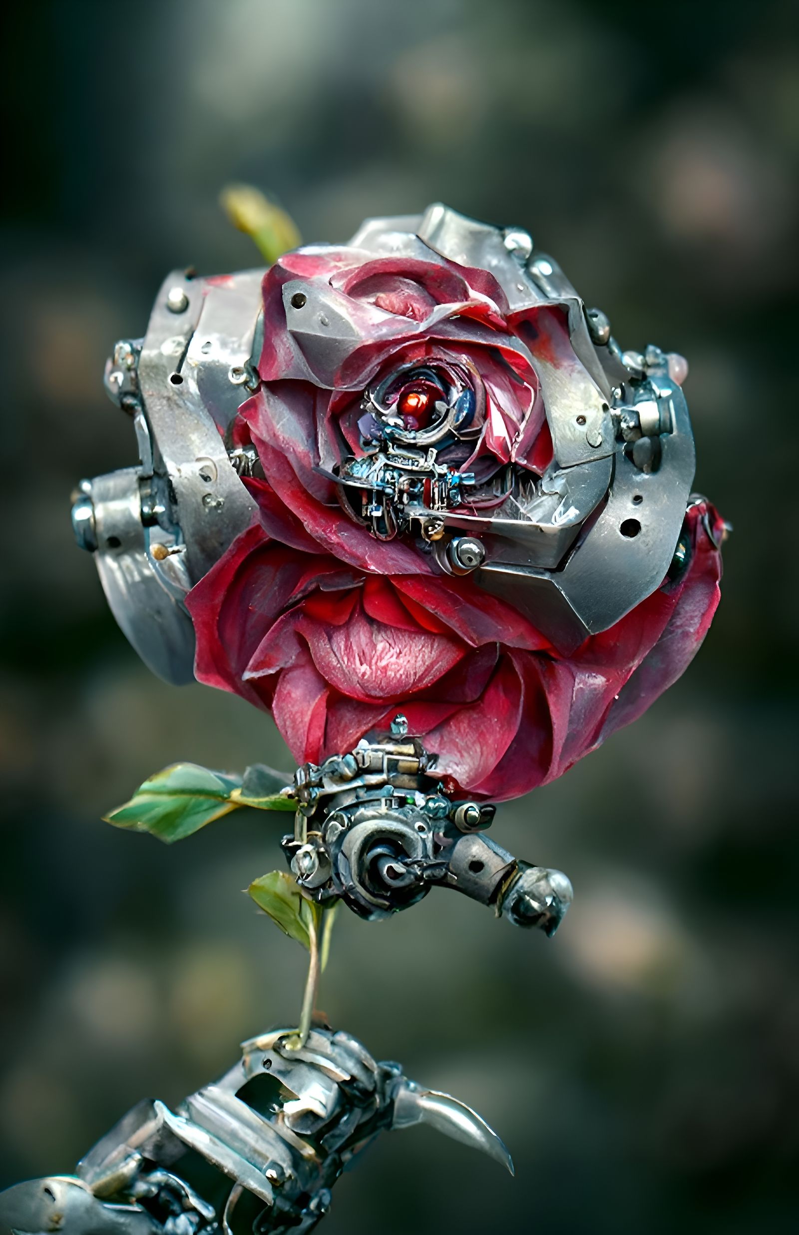 Mechanically Enhanced Rose in Cybernetic Style