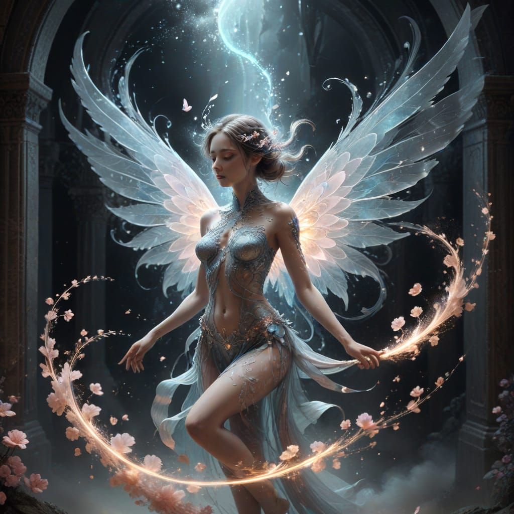 Mystical Creature in Surreal Portal, Fractal Ink Art