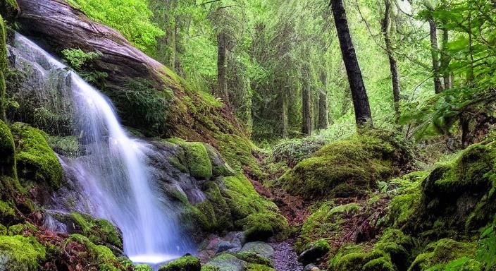Scenic Waterfall in Lush Green Forest