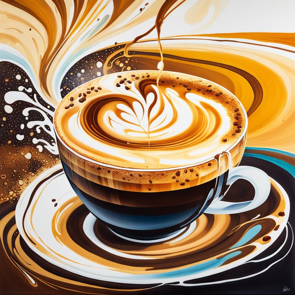 Vibrant Coffee Art Waterfall in Abstract Expressionism Style