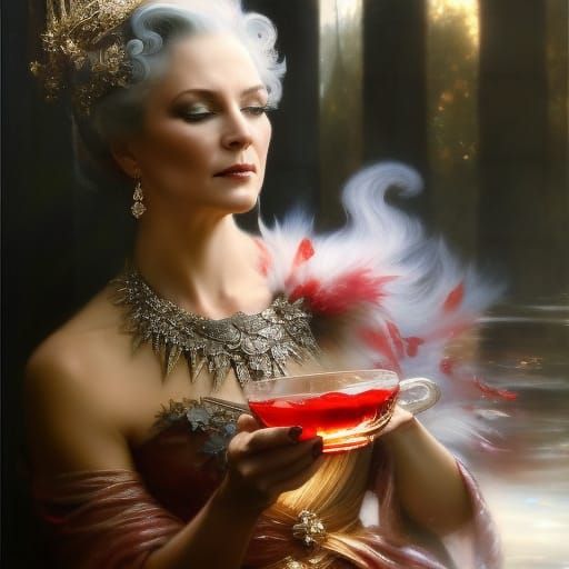 Sinister Queen with Apple in Hyperrealistic Style